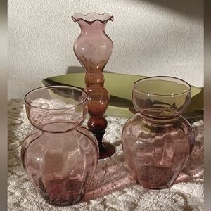 Three Vintage Purple Glass Vases